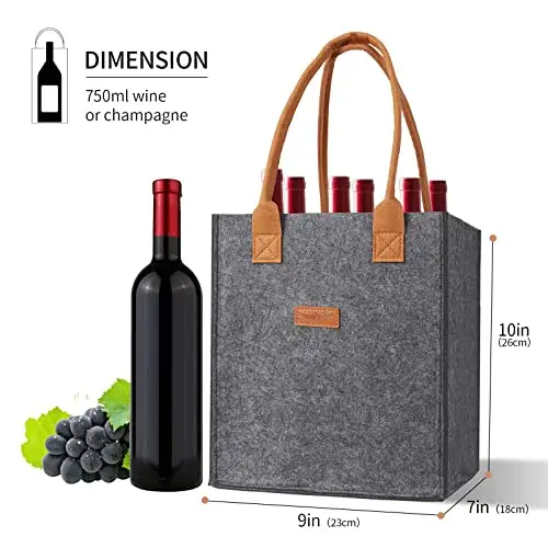 Keçe 4 şişe çantası 6 şişe koyu gri keçe şarap hediye keseleri keçe şişe şarap taşıyıcı Tote çanta