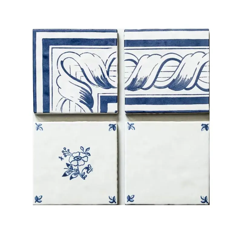 Retro Europe Style Light Blue Floral Bathroom Kitchen Living Room Decorative Little Ceramic Wall Tiles