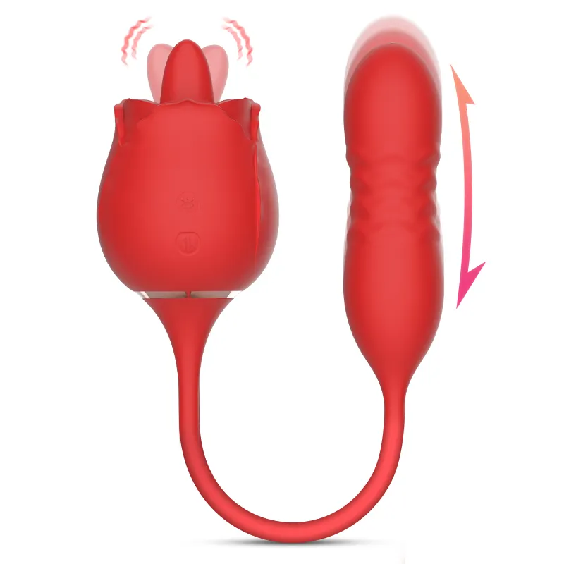 Mainan mawar 2 in 1 baru laku keras klitoris lidah licking vibrator kualitas tinggi toko seks pemasok harga pabrik grosir