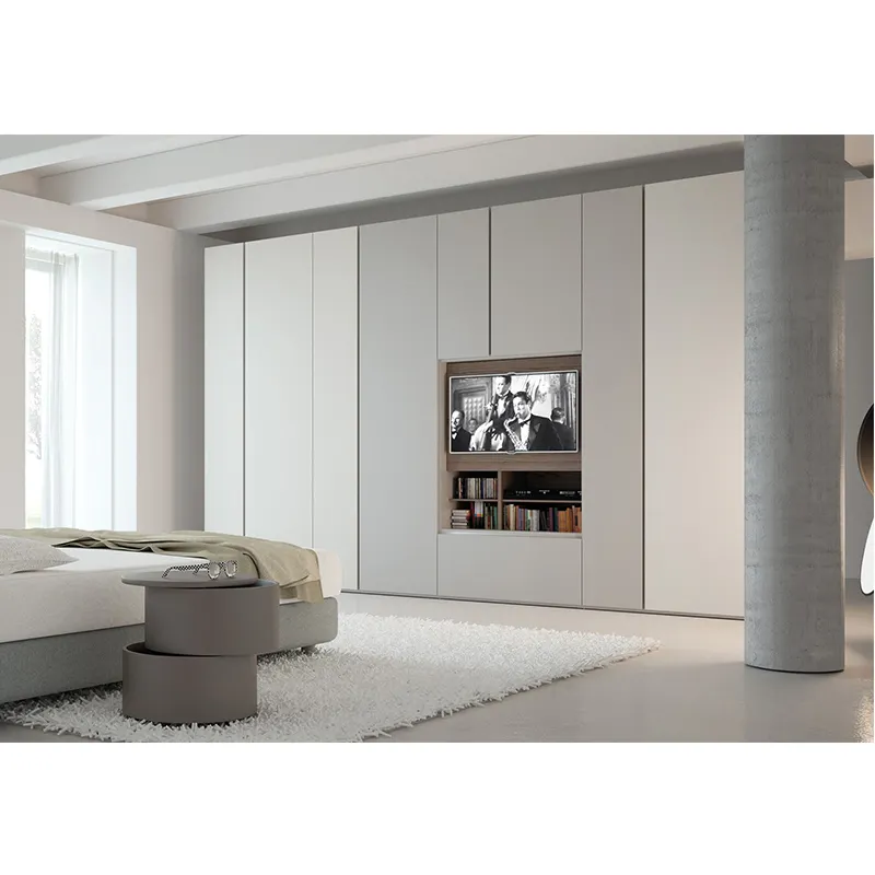 Kejahome-armario de pared lacado para dormitorio, diseño de ropa, armario moderno de madera con armario de TV