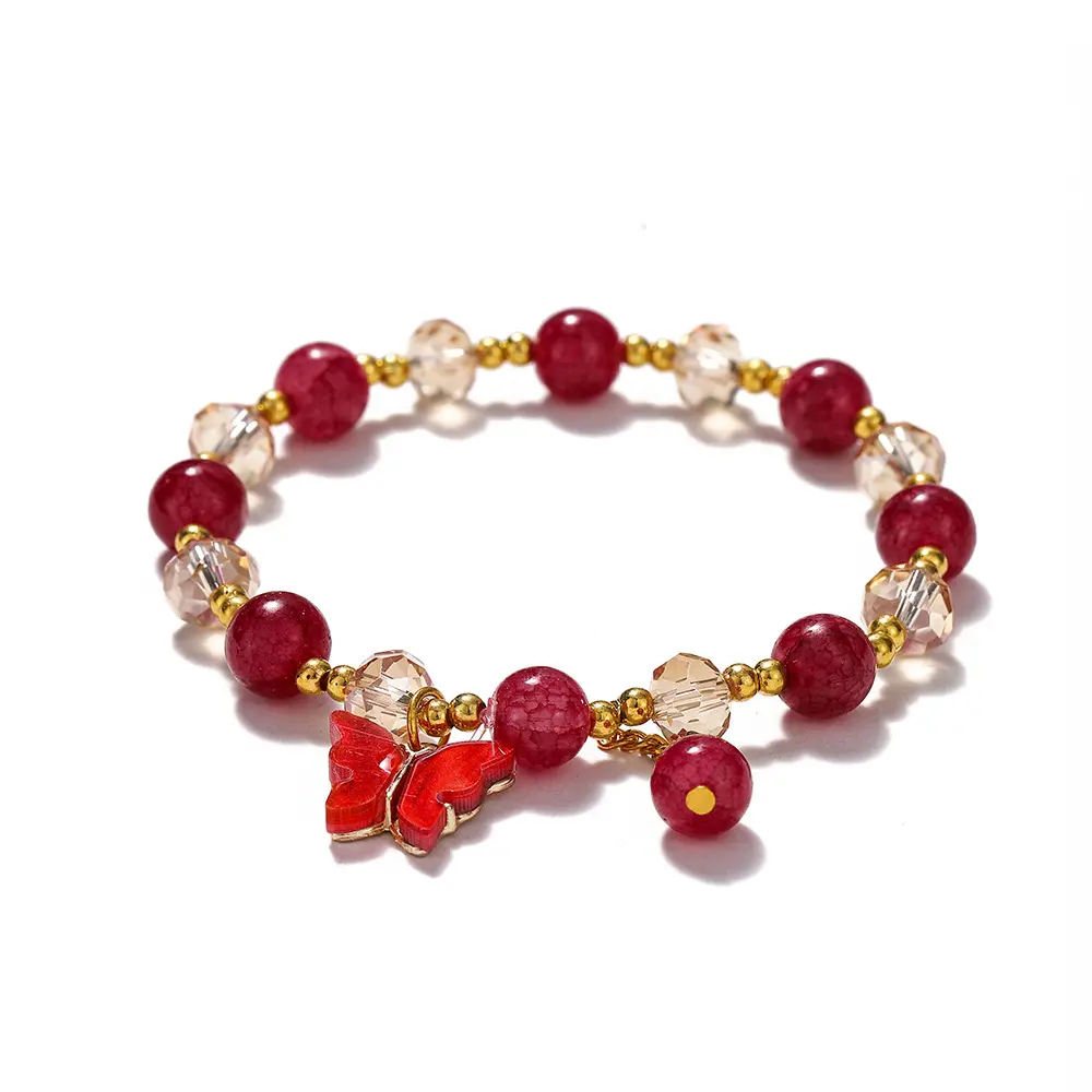 Bunte Schmetterling Kristall perle Armband Mädchen Geschenk Gänseblümchen benutzer definierte Perlen Armbänder GMB029