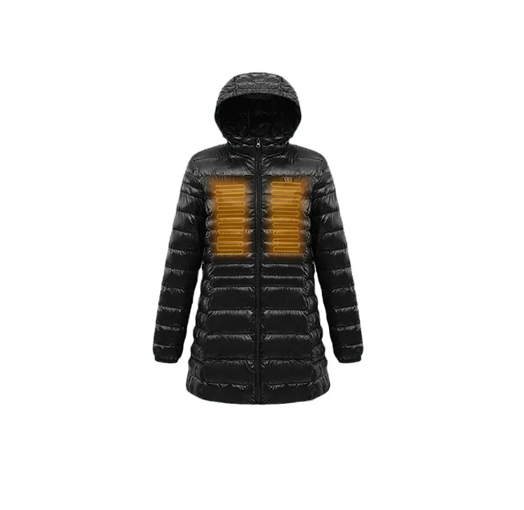 Frío invierno impermeable batería recargable longitud media negro abajo abrigo chaqueta calentada chaleco para hombres y mujeres