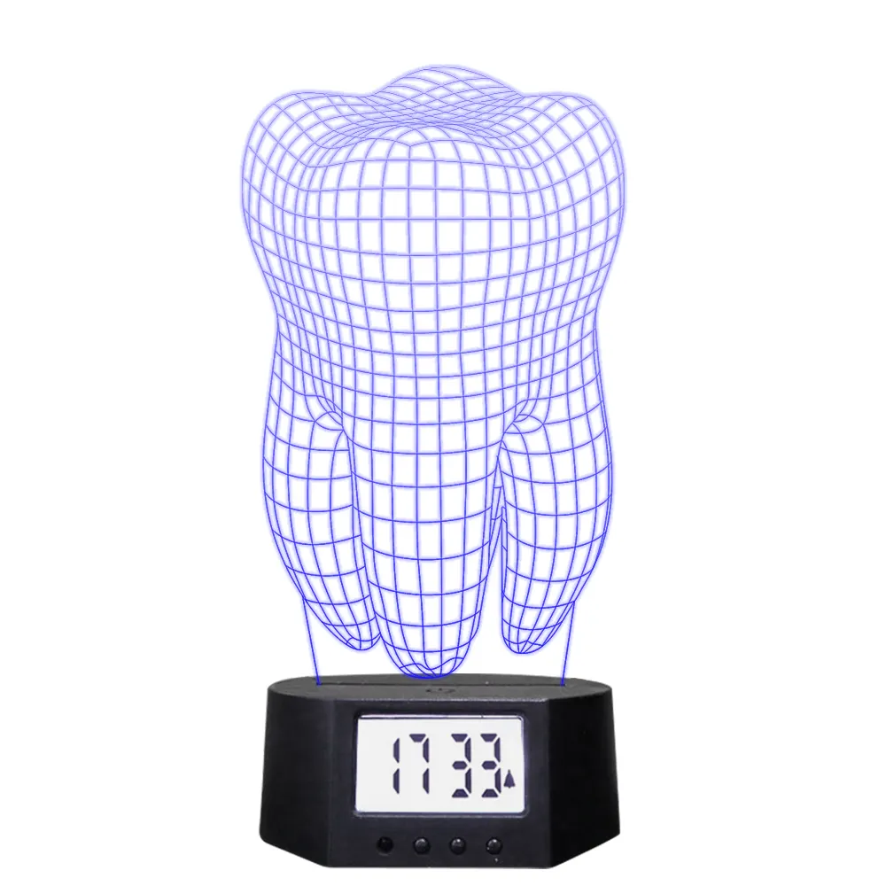 Lámpara de dientes con patrón personalizado, lámpara de mesa con ilusión 3D, luz nocturna, reloj