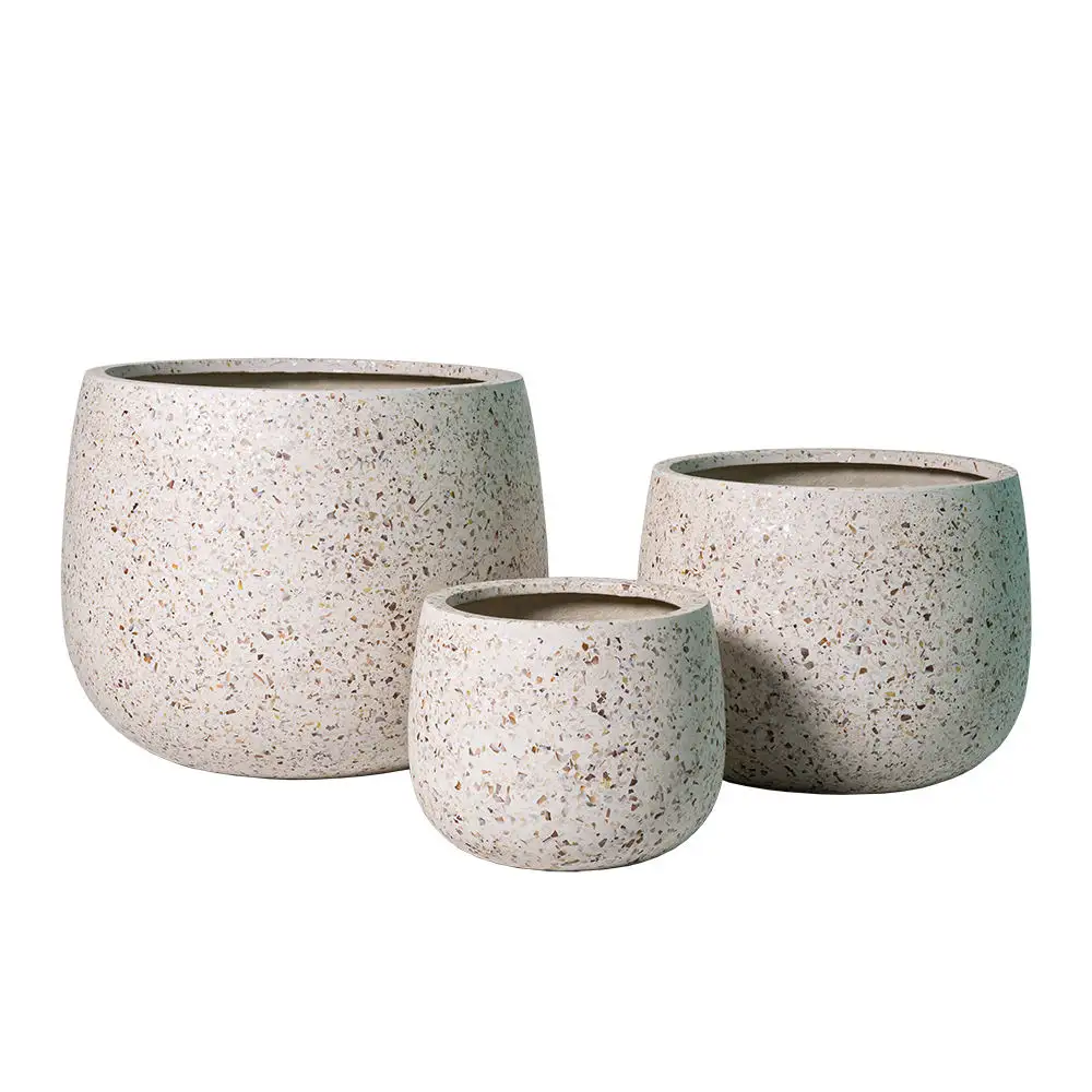 Luxury Quality Vase resin terrazzo pots, outside size custom modern white design succulent pot planter