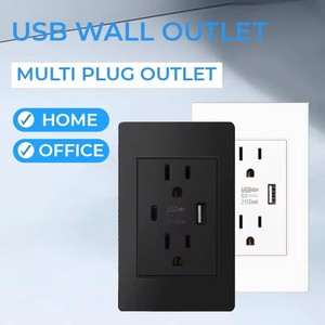美国标准墙壁插座，带USB C型充电端口5V 2.1A防火电脑面板墙壁电源美国插座 - Product Image 3