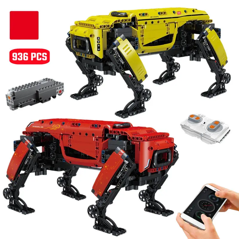 IQOEM 2023 15066 כוח טכני שלט רחוק מכאני כלב בניין בלוק MOC חשמלי RC רובוט דגם לבני ילדים של צעצוע