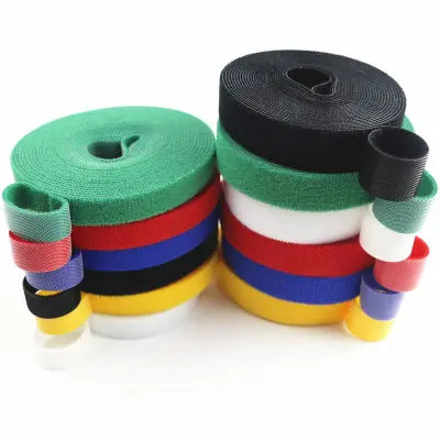 さまざまな色の多機能ナイロンフックとループ固定テープ背中合わせロールケーブルタイコードオーガナイザー