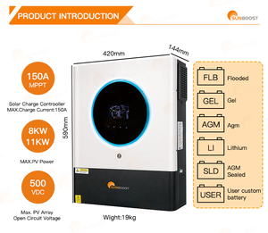 SUNBOOST Hybrid Inverter 8KW 11KW 48V 6 Parallel On-Off Dual <strong>Input</strong>/Dual <strong>Output</strong> <strong>Single</strong> <strong>Output</strong> Built-in WiFi Inverter - Product Image 2