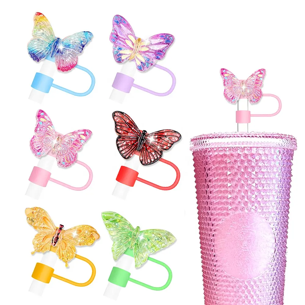 2024 Beautiful Bling Butterfly 10MM Silicone Stanely cup straw cover charms topper