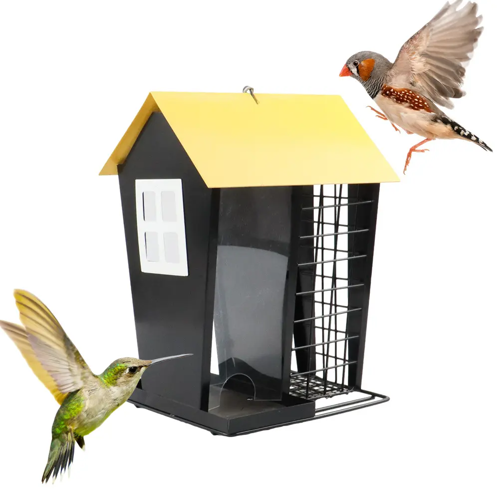 2 في 1 وحدة تغذية الطيور البرية مع سقف معدني معلق سعة شمع تغذية الطيور الموصى بها منزل مزدوج