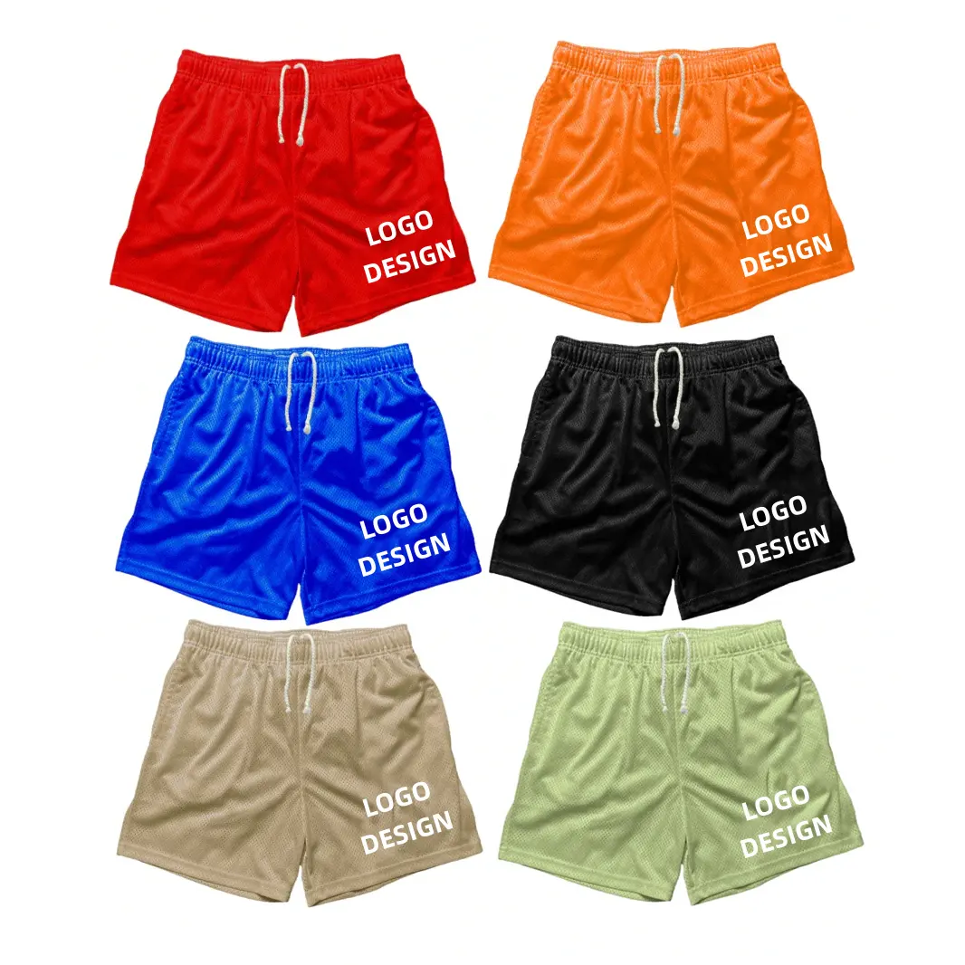 Multi Color Custom Sublimatie Print Borduurwerk Logo Basketbalshorts High Street Mesh Shorts Boven Knie Heren Shorts