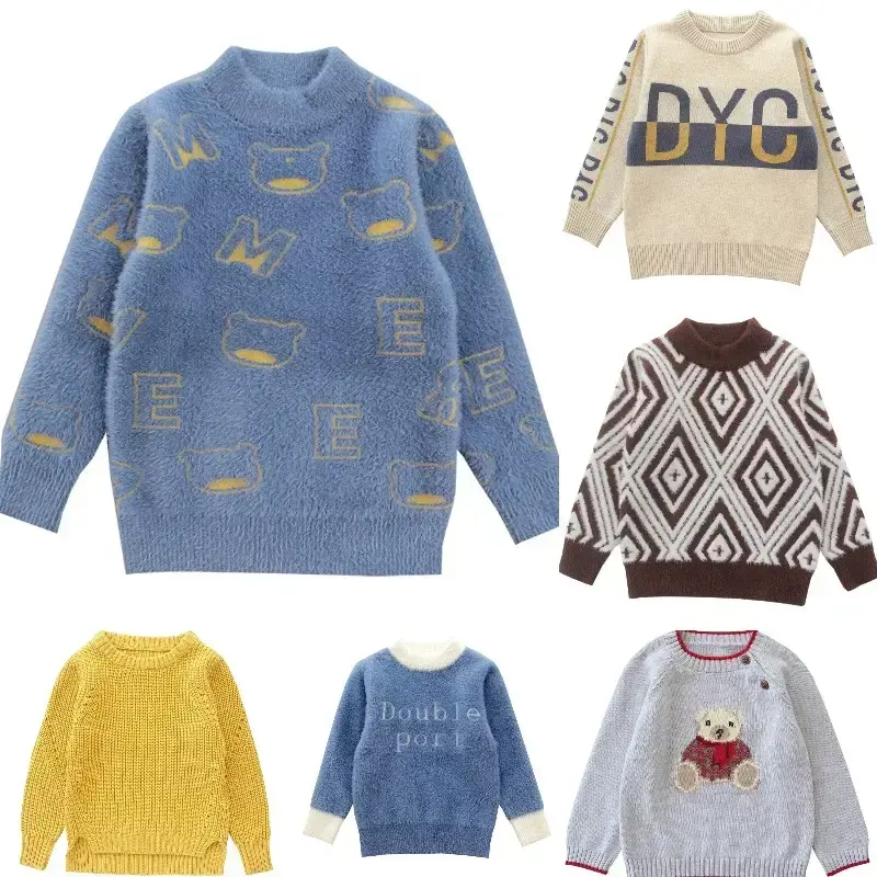 Зимняя рубашка для девочек, толстый бархатный свитер для осени и зимы, новый детский От 0 до 12 лет красивый вязаный свитер