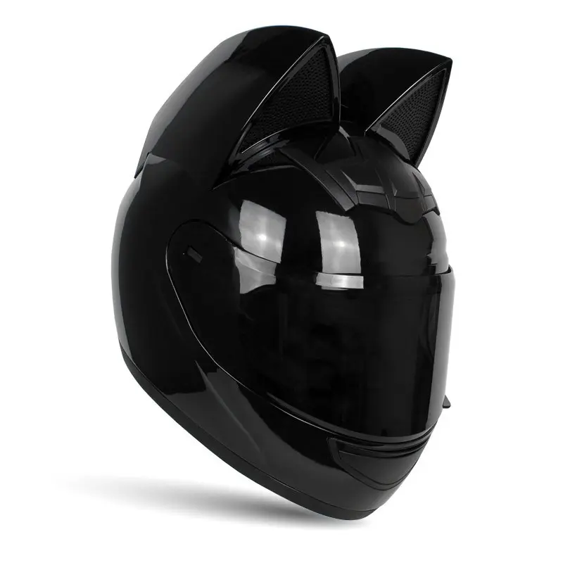 ファッショナブルなオートバイカーエアヘルメット女性モトフルフェイスバイクヘルメットモトクロスキャットウーマンヘルメット猫の耳付き