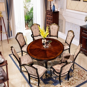 New Design Luxury Solid Wood Dinner <strong>Tables</strong> Dining Room Furniture American Antique Style Round <strong>Table</strong> <strong>Set</strong> for 8 Chairs