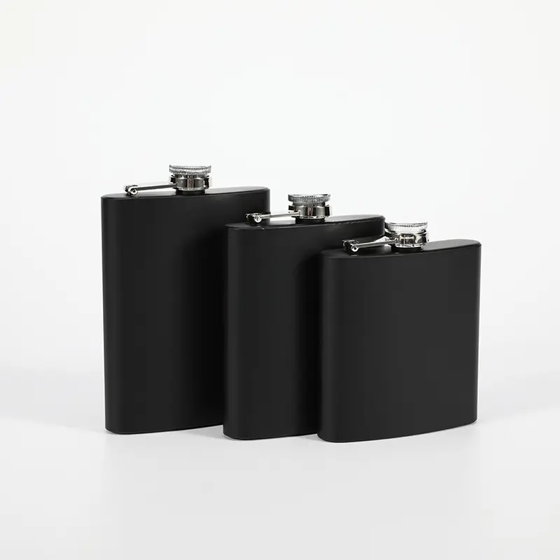 Nhà Máy Bán Buôn 6Oz 7Oz 8Oz Di Động Ngoài Trời Thép Không Gỉ Rượu Whiskey Rượu Matte Đen Hip Flask Với Biểu Tượng Tùy Chỉnh