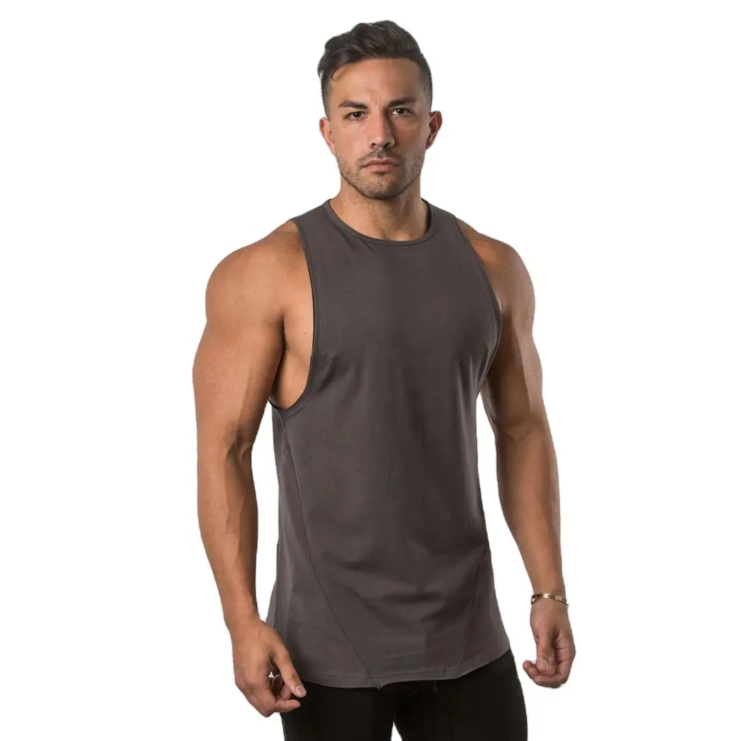 Baru Datang Logo Kustom Cetak Pakaian Olahraga Tank Top Gaya Kebugaran Singlet Rompi Scoop Bawah Kemeja Panjang untuk Pria