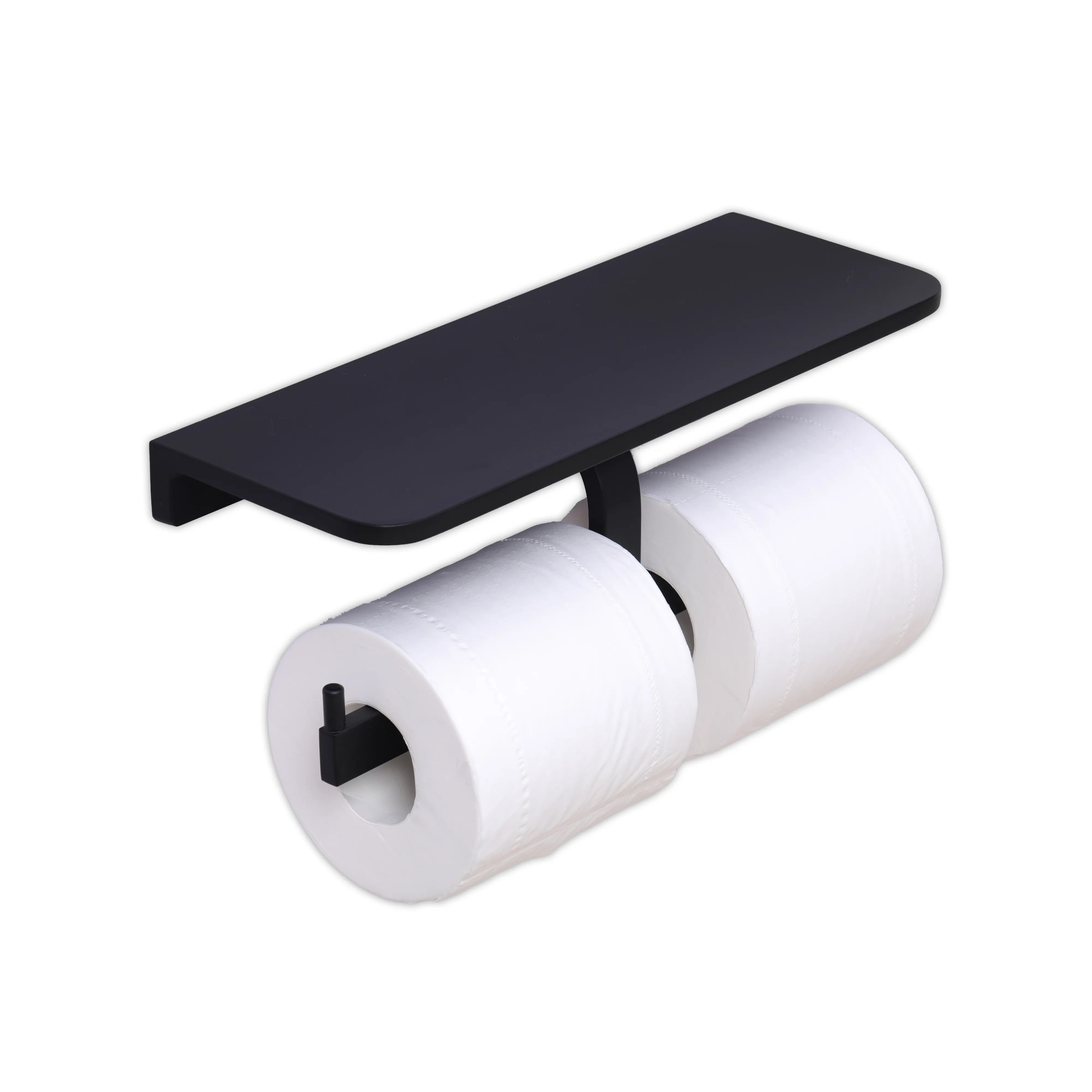Aluminum Industrial Wall Mount Tissue Holder Black Bathroom Stainless Steel Toilet Paper Holder With Phone Shelf