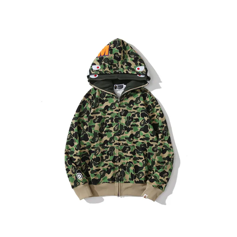 100% pamuk orijinal baskı banyo ape köpekbalığı camo zip up streetwear kıyafet hip hop kazak erkekler kadınlar Bapesape unisex hoodie