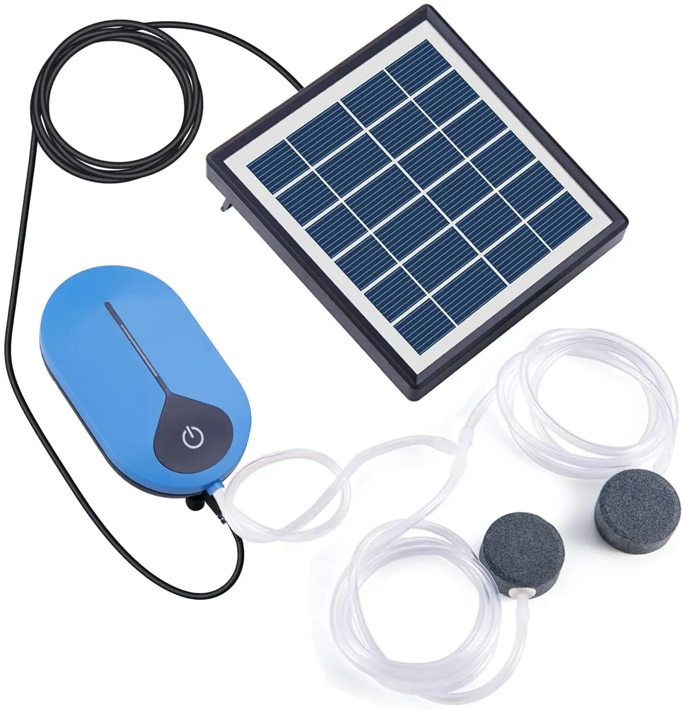 Kit pompa udara tenaga surya cadangan baterai dengan selang udara dan Aerator kolam batu gelembung oksigenator aquaponik tangki ikan
