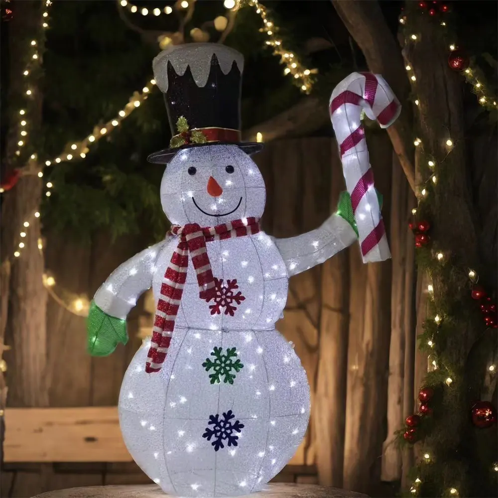 Patung Natal manusia salju 48 inci dengan mainan dekorasi liburan tongkat