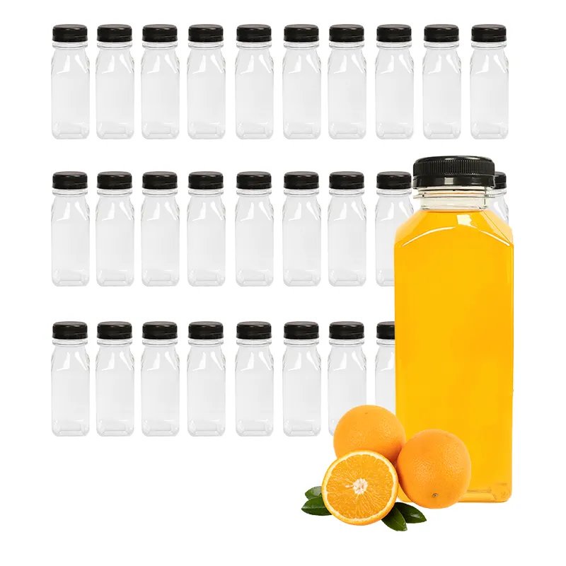 Factory Food Grade 8oz 10oz 12oz 16oz PET Square Plastic Bottle for Juice with PP cap