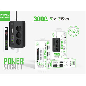 2m Bkl-04系列扩展插座，带过载保护3000w 3路USB法国型，带带定时功能的USB - Product Image 4