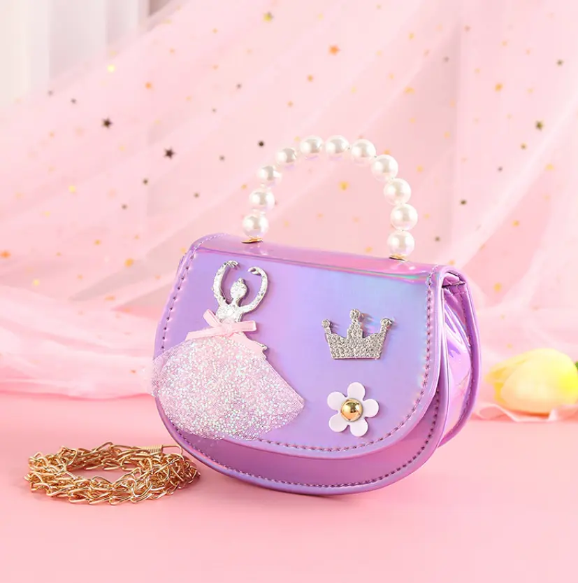 Mini bolsa de regalo para niños y niñas, bolsa bonita con mango de tinta y corona con logotipo de bailarina