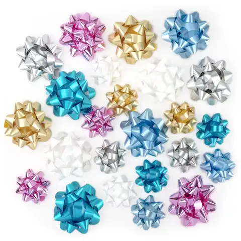 Laços de presente 24ct, laços de metal foscos, azul, rosa, para decoração de casamento, envoltório, mini pp, presente, fita de plástico, arcos estrelas