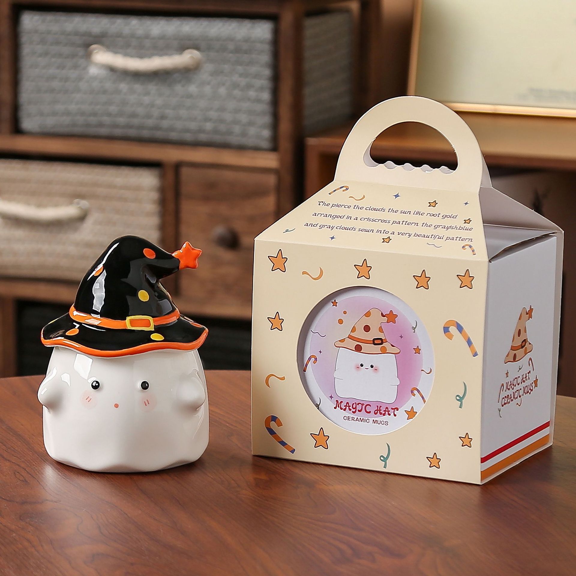 Caja de regalo con cartucho de tapa de vaso de fiesta de magia negra
