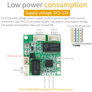 Dahili Ethernet iletişim iletimi ile Mini 3-port 100M ağ anahtar modülü PH2.0 soket ağ bağlantı noktası PCB kartı - Product Image 2