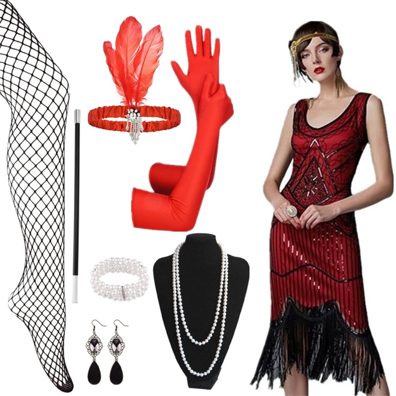 Abito rosso nero+set sette pezzi