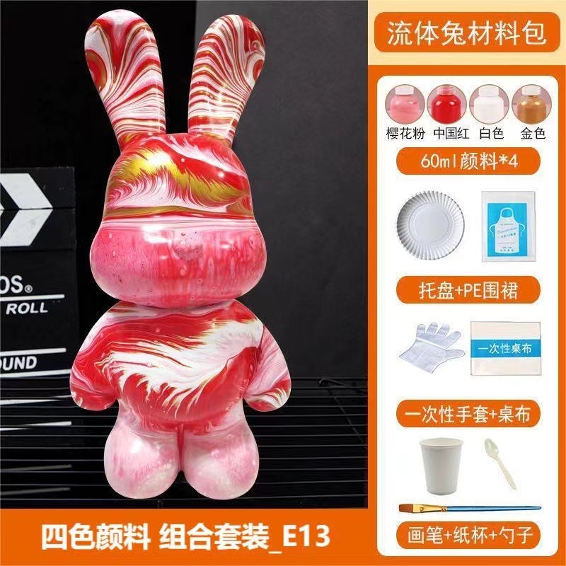 Lapin fluide 23cm+kit matériel-rose rouge blanc or