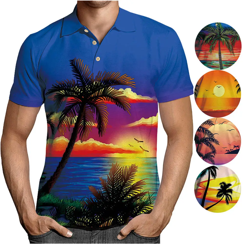 Ummer-camisa Sunrise Sunset personalizada para hombre, camisa blanca con botones y cuello vuelto, con estampado 3D