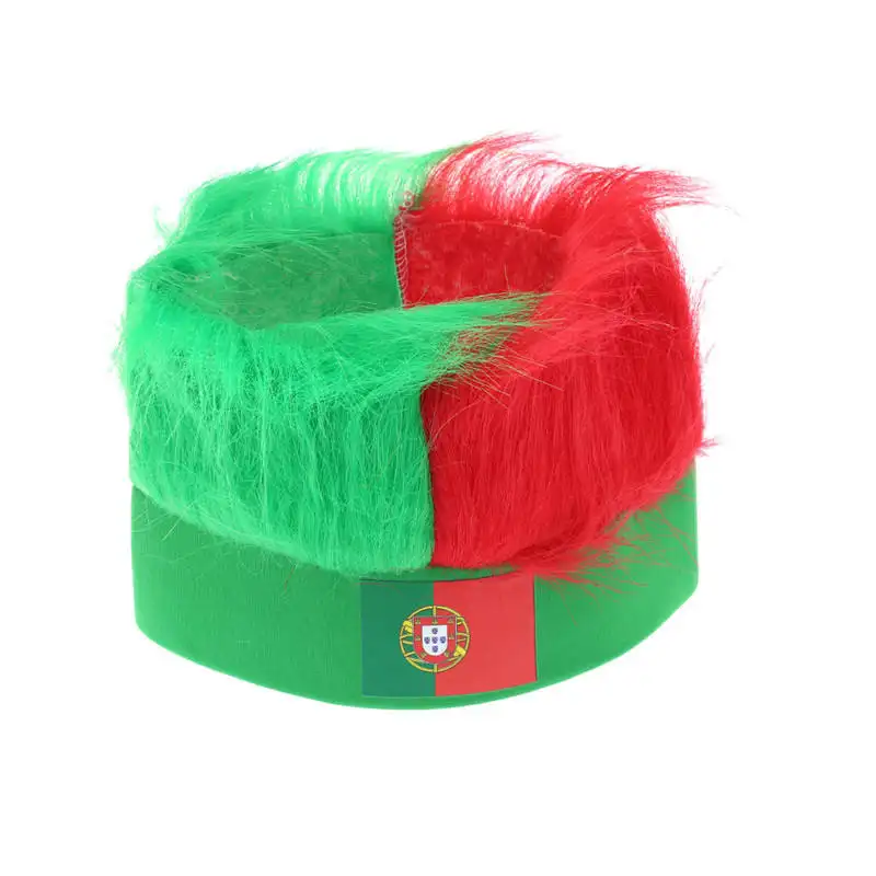 Wig bendera nasional Portugal Wig kipas olahraga tim warna kustom untuk 2024 sepak bola permainan Cheer dekorasi Wig penggemar