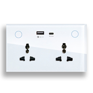 图雅无线智能双通用插座C型USB Zigbee 20A玻璃面板墙壁插座110V 220V通用智能电源插座2交流 - Product Image 1