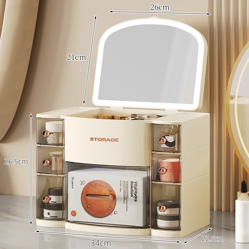 Makeup storage mirror without light - milky white
