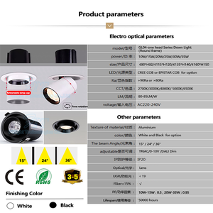 Sertifika CE RoHS 360 derece dönebilir 20W COB Led gömme tavan geri çekilebilir Downlight - Product Image 2