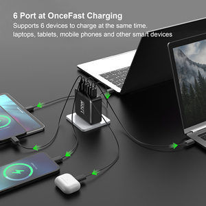 Adaptador de corriente GaN 170W UE EE. UU. Reino Unido Enchufe 6 puertos QC 3,0 Tipo-C PD Teléfono móvil Cargador de pared de viaje Adaptador de salida múltiple USB - Product Image 3