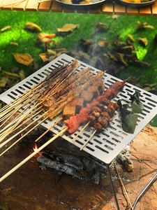便携式户外钛烧烤盘桌，带网和野餐工具可折叠野营烤架 - Product Image 3