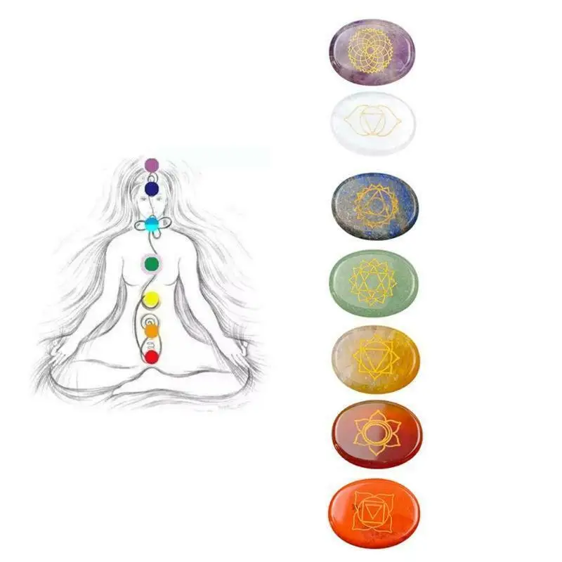 Set di 7 pietre burattate Chakra Set di ornamenti da meditazione in cristallo di energia positiva Set Chakra Balance Healing Reiki Stone Yoga Gift