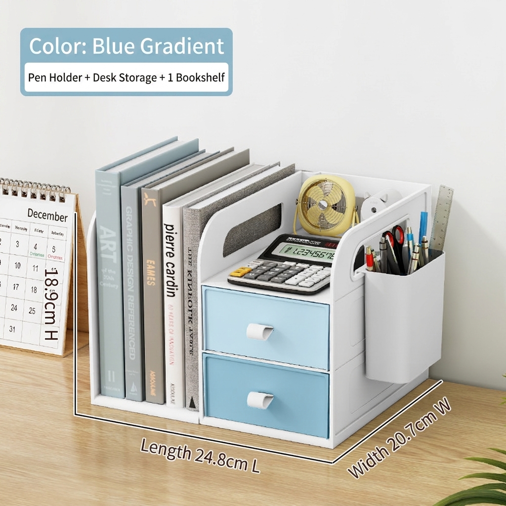 Gradient blue: desktop drawer box-1 bookshelf