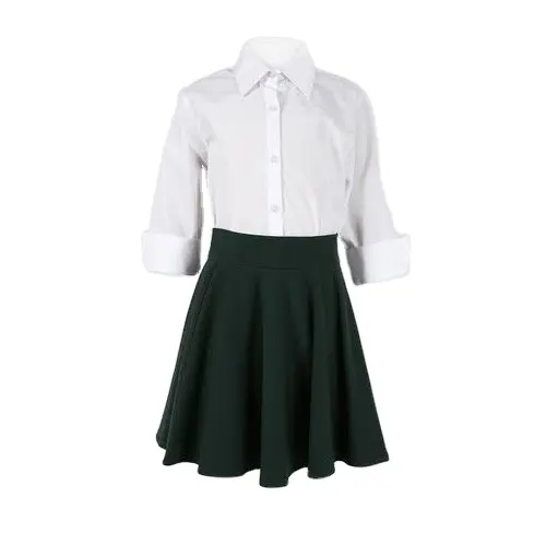 2020 niñas de manga corta blanco uniforme de la escuela/Durable 100% algodón niñas camisa y falda uniforme