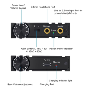 Amplificador de auriculares HiFi BASS, amplificador de auriculares recargable, salida de entrada AUX de 3,5mm con Control de volumen, receptor Bluetooth para teléfono - Product Image 4