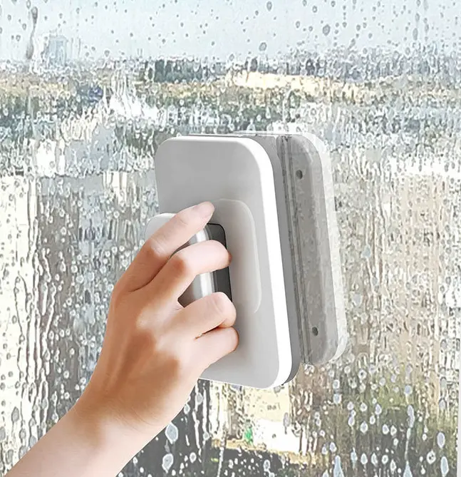 Herramienta de limpieza de ventanas domésticas de gran altura, cepillo de limpieza de doble capa magnético fuerte, raspador de vidrio