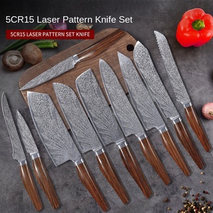Şam desen şef bıçak seti için mutfak kasap çelik bıçak kesme sebze dilimleme et pişirme için Wood ahşap reçine - Product Image 5