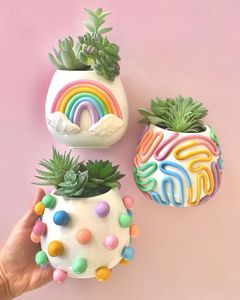 レトロなカラフルなポットプランター植物のためのかわいいレインボーポットセラミックポット - Product Image 3