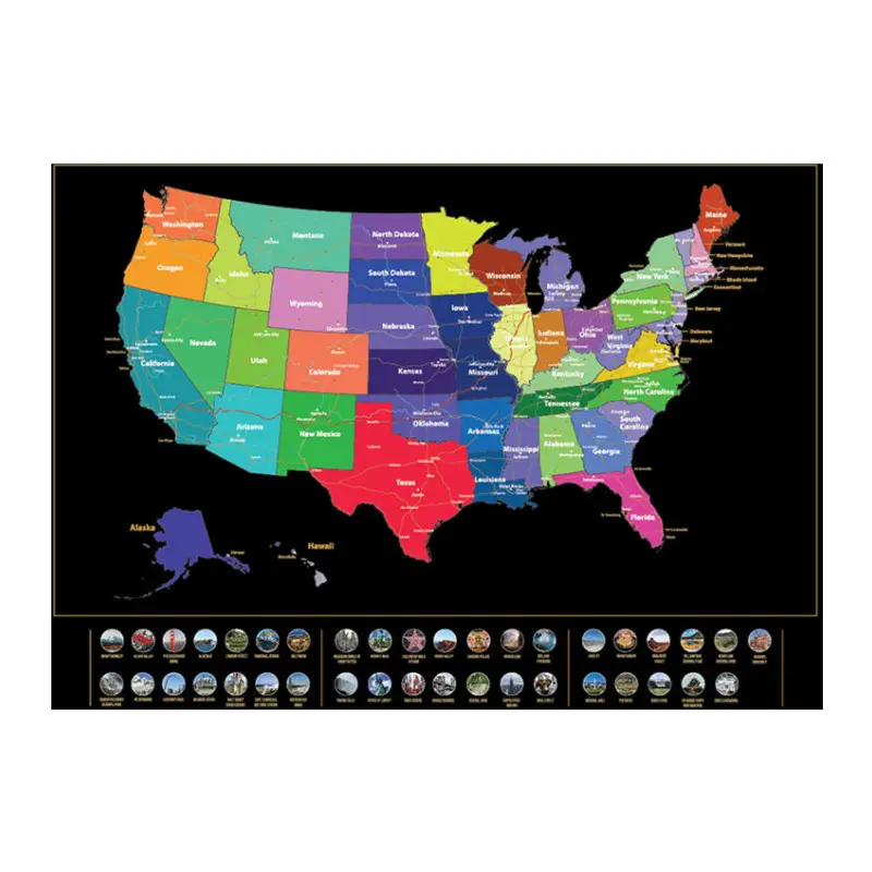 خريطة الولايات المتحدة الأمريكية المخصصة خريطة العالم ضد الخدش