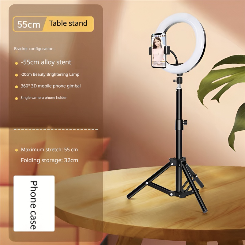 0,5 m + Soporte + Estabilizador (Gimbal) + Bolsa + Aro de Luz (Negro)