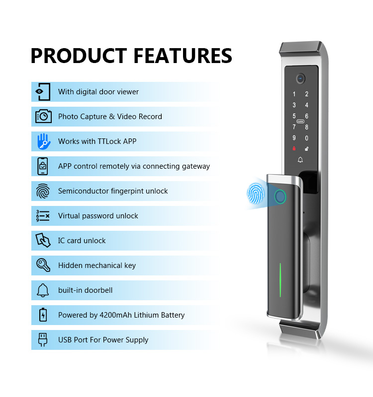 TTLOCK APP Door Viewer Camera Lock Smart Fingerprint Door Lock with Camera Full Automatic Smart Door Lock
