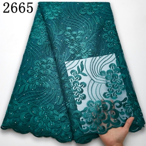 2665 Bán Buôn 2022 Red FrenchTulle Ren Lưới Vải Châu Phi Mech Hoa Với Đá Cho Wedding Dress - Product Image 5